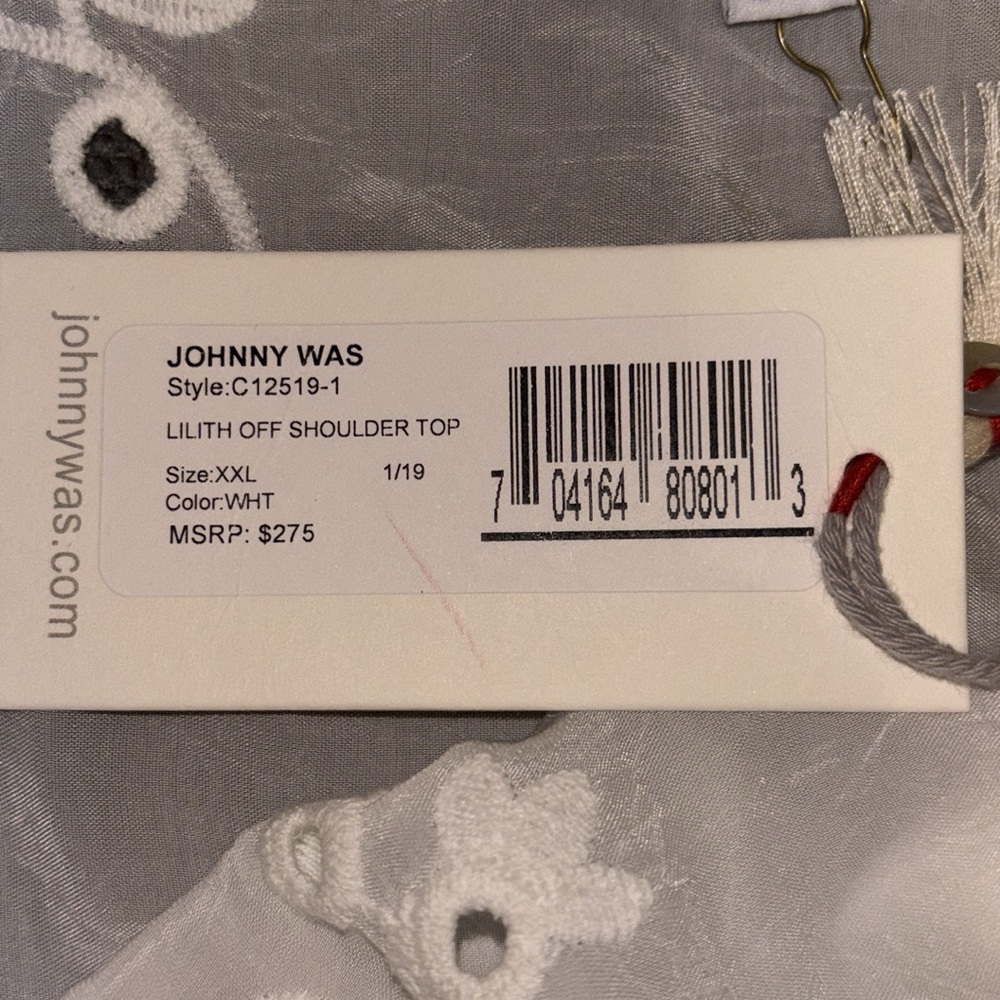 NWT JOHNNY WAS "Lilith" White Off-Shoulder Peasant Top Eyelet Tunic Size XXL - Picture 4 of 7